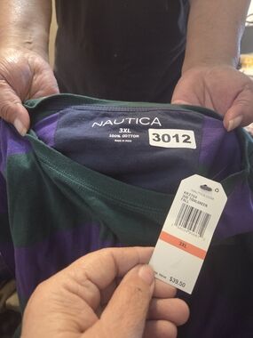 Nautica Men's Green & Purple Striped Crew Shirt